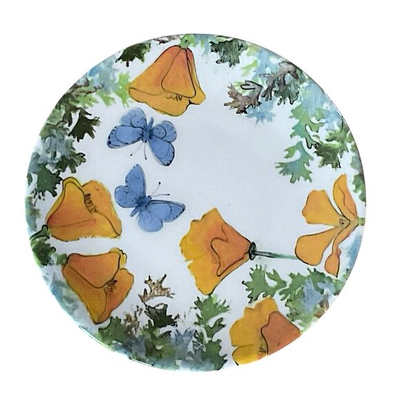 Rainbow Gate Santa Fe New Mexico Floral Plate Handmade Poppies Butterflies 10.5” - Picture 4 of 10